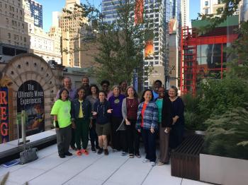 Group photo outside on terrace