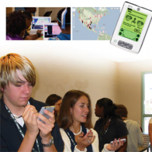 image of students playing virus PDA game from GUTS collage