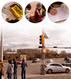 Photos of students collecting traffic data from Project GUTS webpage collage