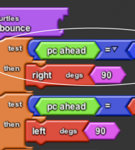 Screen shot of StarLogo TNG bumper turtles code