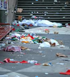 Urban street covered with litter, from Project GUTS powerpoint